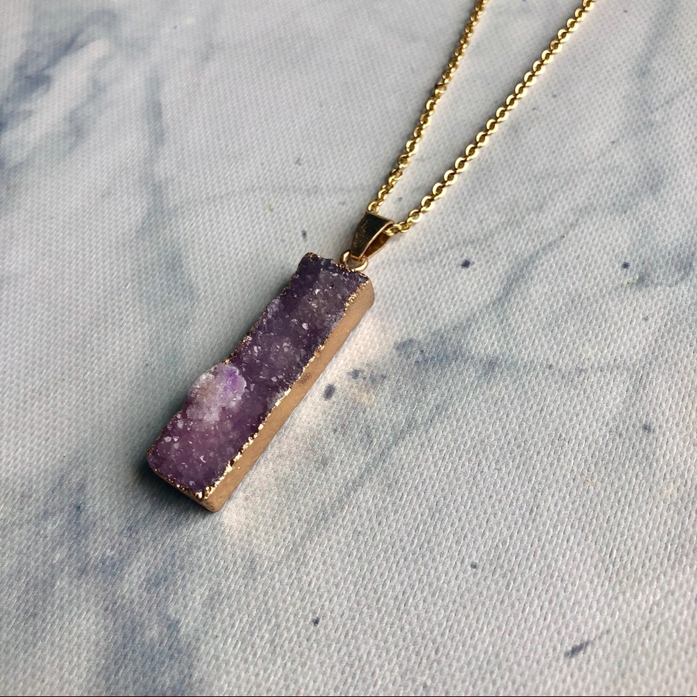 Purple Druzy Crystal Quartz Necklace